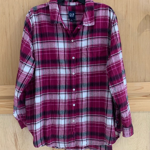 GAP Tops - GAP Womens Burgundy Plaid Flannel Shirt Sz XXL